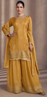 Designer Yellow exclusive dress with detailed embroidery with thread work